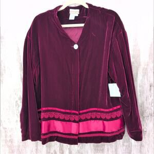 Eclectic Vintage Coldwater Creek Velvet Silk Crimson Button Up Top Women's Large
